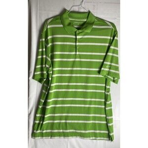 Nike Golf Polo Shirt Mens Large DriFit  Performance Striped Green Short Sleeve